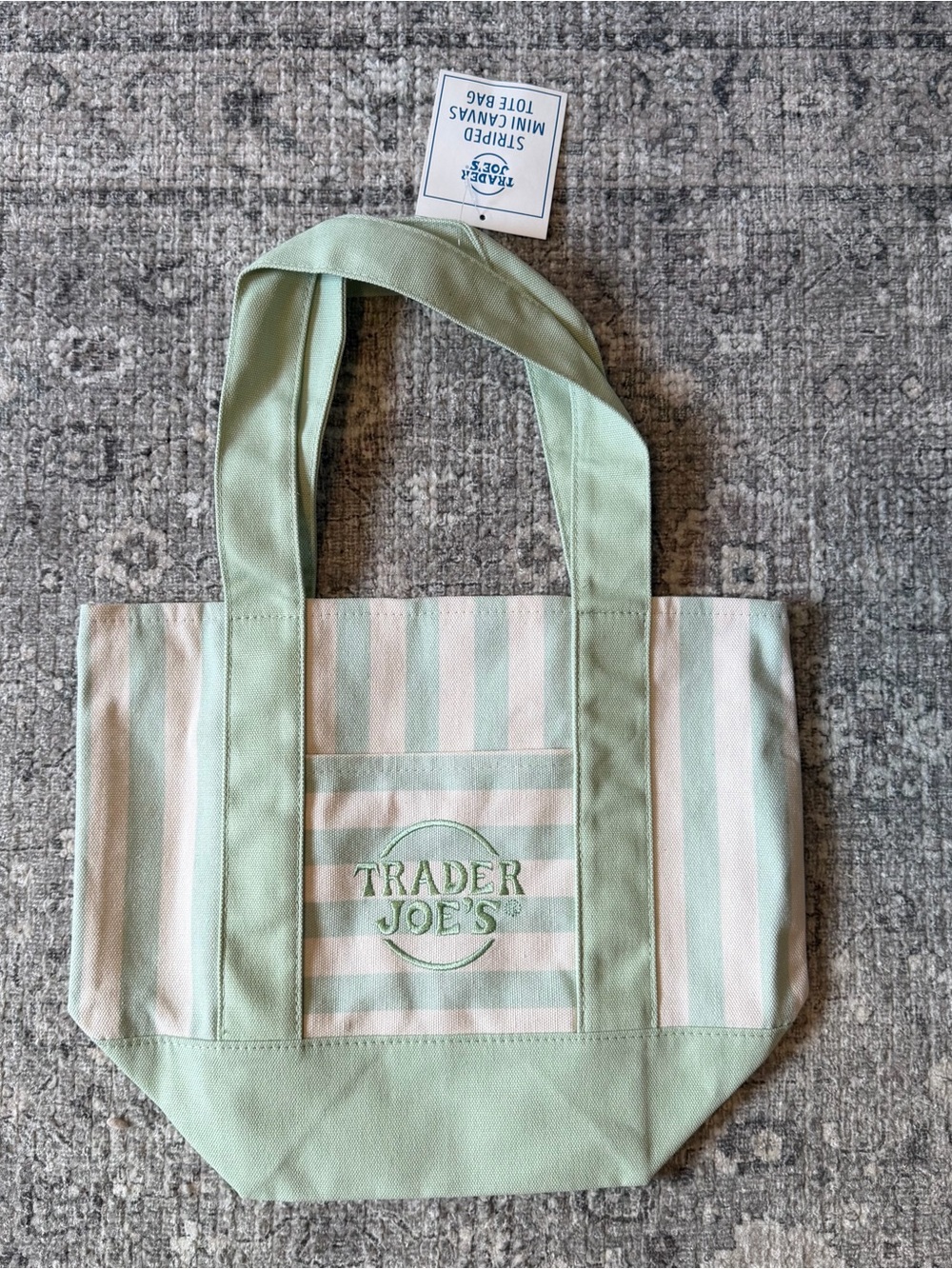 Trader Joes Striped Mini Tote Bag Mint Green Pastel NWT